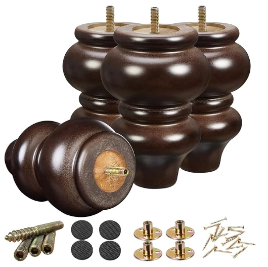 Wood Furniture Legs 5 inch Sofa Legs Pack of 4,Round Couch Legs Espresso Mid Century Desk Legs,Sofa Replacement Parts,for Dresser, Sideboard, Recliner, Coffee Table