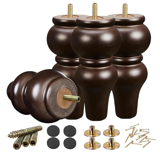 Wood Furniture Legs 8 inch Sofa Legs Pack of 4,Round Couch Legs Espresso Mid Century Chair feet Replacement,Sofa Replacement Parts