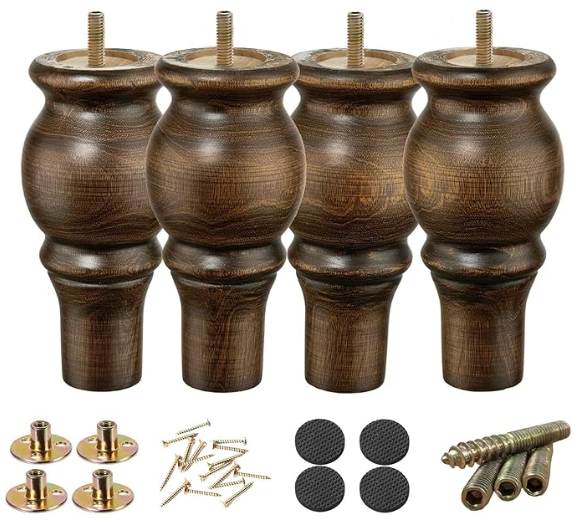 Wood Furniture Legs 6 inch Sofa Legs Set of 4 Round Brown Couch feet Sofa Replacement Parts for Cabinet Dresser Bed Sideboard Coffee Table