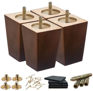 Wood Furniture Legs 4 inch Sofa Legs Set of 4,Square Brown Couch feet,Mid Century Chair Legs,Replacement Couch Legs, for Dresser Legs Sideboard Recliner Coffee Table